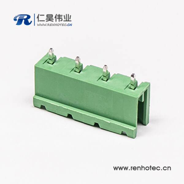插拔式接线绿色4芯穿孔式接线端子PCB板安装直式端子绿色