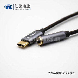 Type-C公转耳机母头直式音频线黑色0.15米