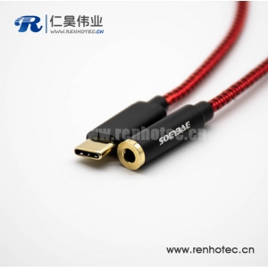 耳机母头转Type-C公头直式音频线红色0.15米