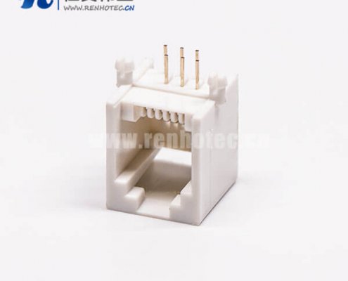 rj45插座单口全塑网络插口白色镀金弯式接PCB板