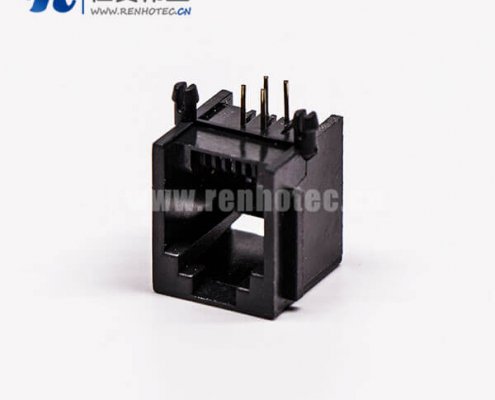 rj45阿联酋vs丹麦亚盘4P网络黑色全塑单口不带灯90°接PCB板