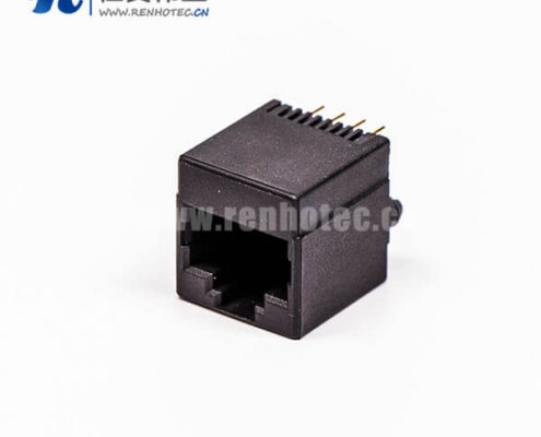 rj45母座黑色全塑单口4P金针直式接PCB板网口