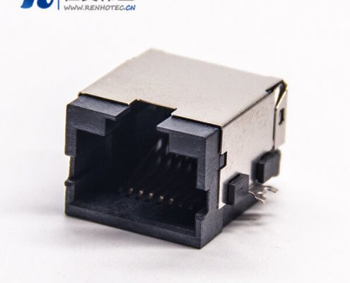 rj45母座单端口弯式8p8cSMT沉板贴板接PCB带屏蔽