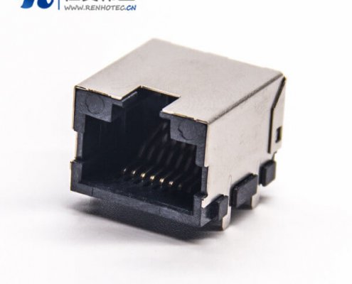 单口rj45母座90度带灯贴板式接PCB板带屏蔽