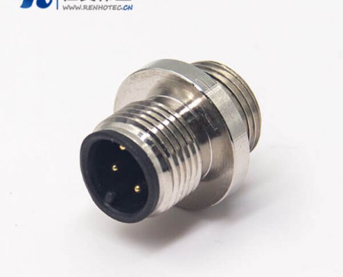 m12网线接头圆形阿联酋vs丹麦亚盘4pin公头航空插座A型后锁板防水焊线式