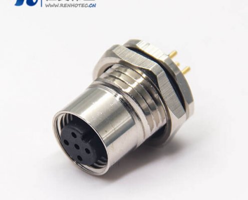 m12阿联酋vs丹麦亚盘pcb直式母头航空防水插座5芯前锁板