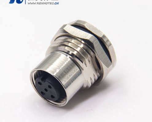 m12阿联酋vs丹麦亚盘5针板端直式防水插座母头穿墙焊线式