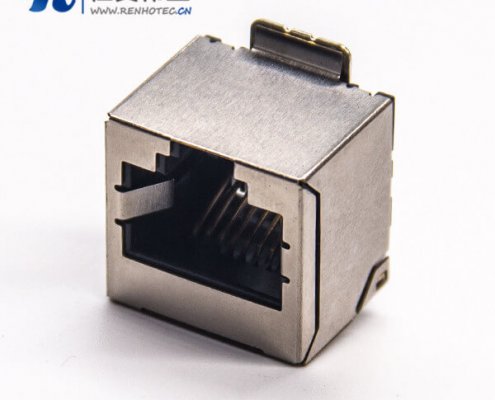 rj45屏蔽插座直式smt贴板式接PCB板不带灯