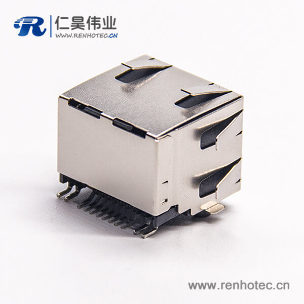 带灯rj45屏蔽插座90度smt接PCB板带灯带弹片