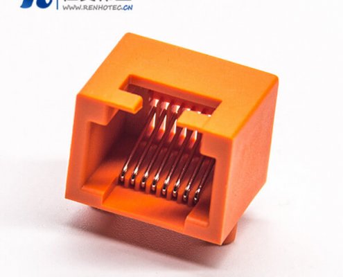rj45网络插座弯式插板橙色全塑外壳8p8c插板非屏蔽