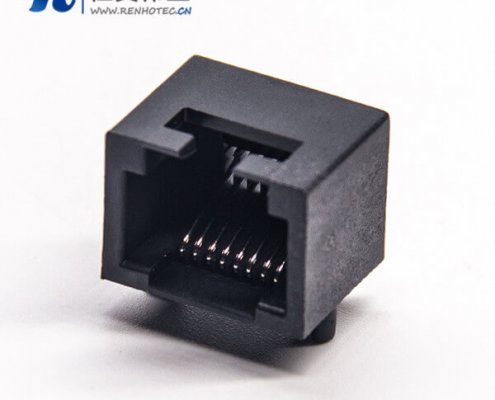 rj45插座模块黑色全塑外壳8p8c弯式dip接PCB板