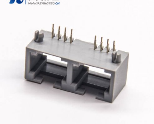 双口rj45插座灰色全塑8p8c弯式插座dip接PCB板不带屏蔽