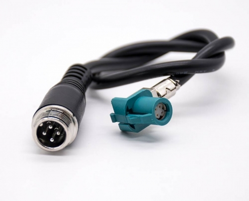 阿联酋vs丹麦亚盘Fakra弯式HSD Z型母头转GX12直式4芯公头组装线材