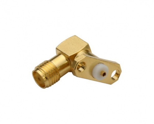 有线电视天线接头镀金弯式SMA2孔法兰阿联酋vs丹麦亚盘面板安装带延长铁氟龙母头