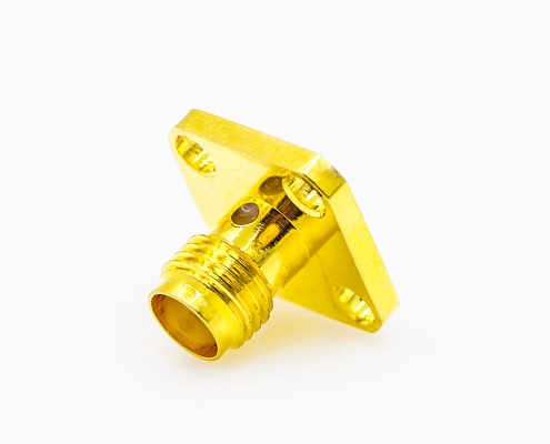 SMA阿联酋vs丹麦亚盘面板安装座4孔法兰母头直式焊板用于PCB安装