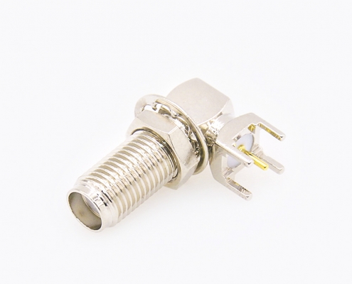 SMA母头弯式阿联酋vs丹麦亚盘前锁穿墙插孔用于PCB安装