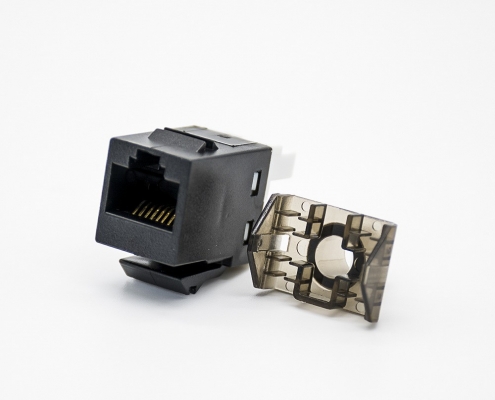 RJ45网口插座8P8C镀金触头六类非屏蔽模块黑色PCB板安装带防尘盖