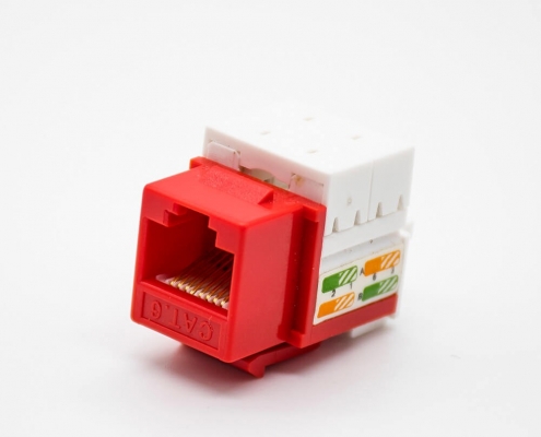 非屏蔽RJ45插座90度弯式插孔面板安装六类红色网络模块