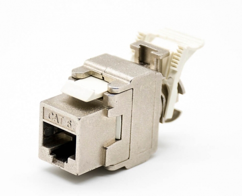 六类屏蔽RJ45模块单端口镀金触头插孔8芯免打网络模块
