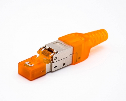 RJ45网络插头带塑料外壳插孔七类屏蔽免打水晶头