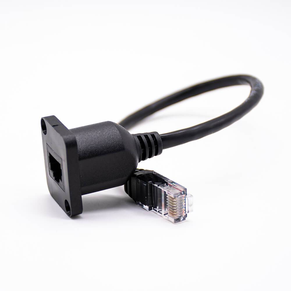 RJ45延长线面板长带螺丝带屏蔽壳母座转公头黑色转接线