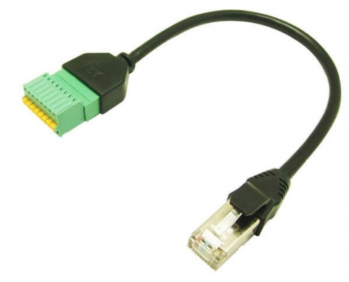 RJ45转绿色端子8PIN公头网络直通头8P8C对接双通头0.3M延长线