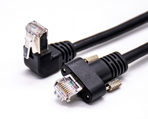 RJ45线缆8P8C公头转弯式公头注塑电缆配有螺钉锁1M