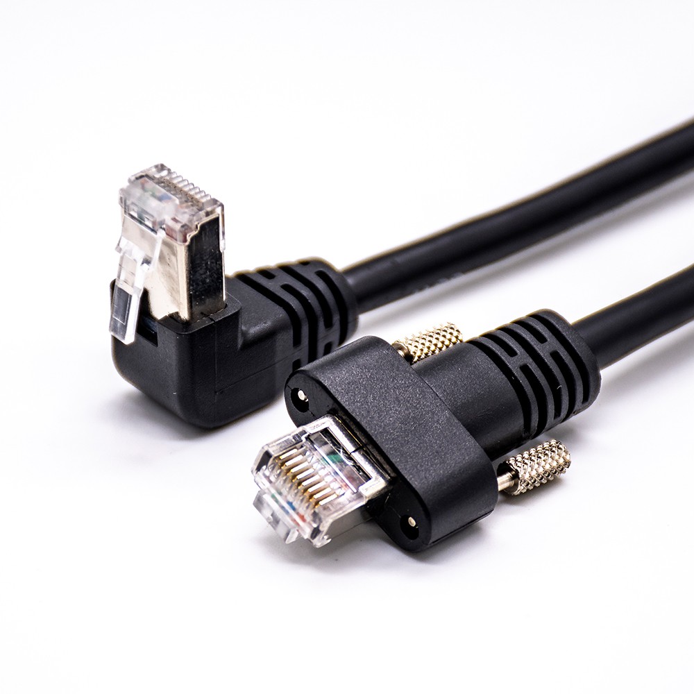 RJ45线缆8P8C公头转弯式公头注塑电缆配有螺钉锁1M
