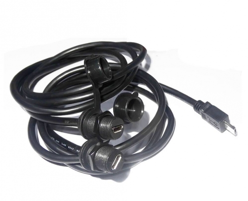 母防水MicroUSB5芯螺纹M12-1.0转MicroUSB5芯公头线长1米