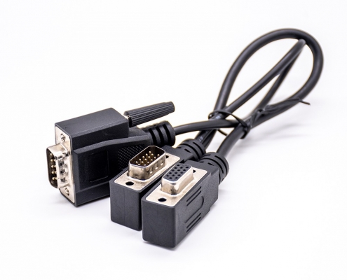 15pinDB公头弯式线材转15pin母头和9针公头注塑成型长0.3米