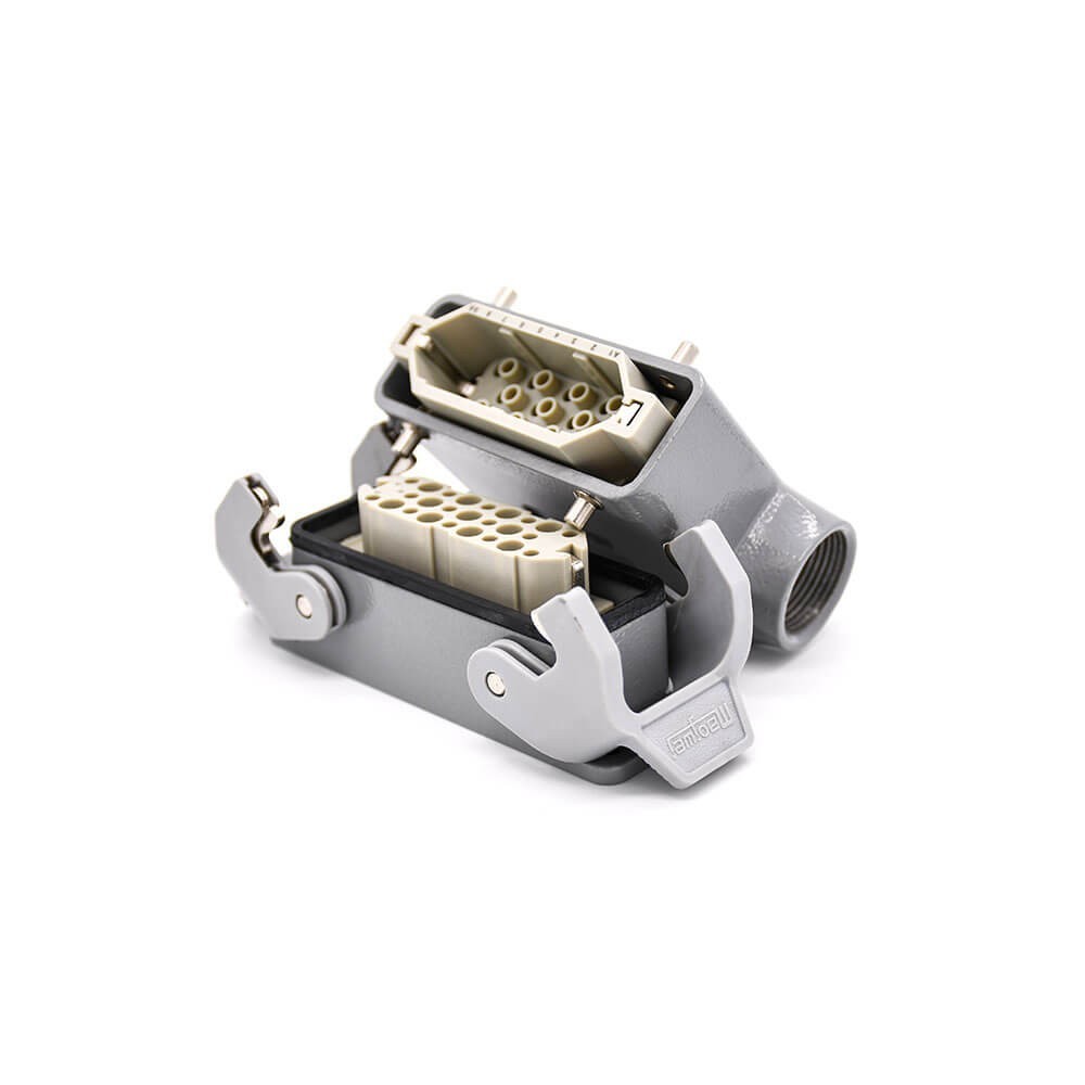 矩形重载阿联酋vs丹麦亚盘公母对接11芯不带针公头H16A螺钉PG16开孔安装高结构斜出口进线